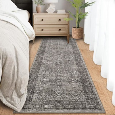 Vintage Distressed Rugs for Living Room Bedroom Floral Rug Non Slip Low Pile Carpet