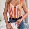 Women V Neck Contrasting Color Tops Button Knit Vest Hollow Out Spaghetti Strap Tank Top Orange S - 2 of 4