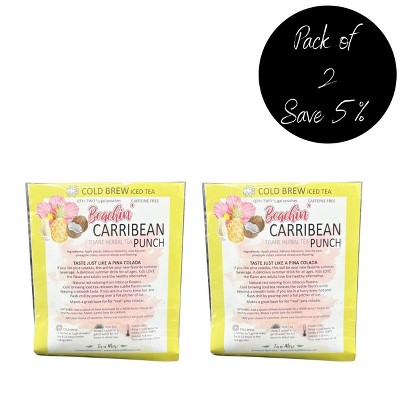 Tea n More Carribean Punch Cold Brew Tisane Herbal Iced Tea - Pack of 2