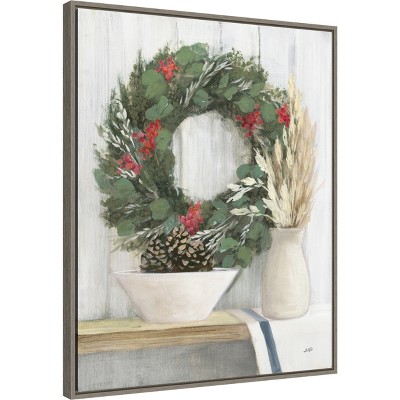 Julia Purinton Christmas Wreath and Pinecones Canvas Art Print