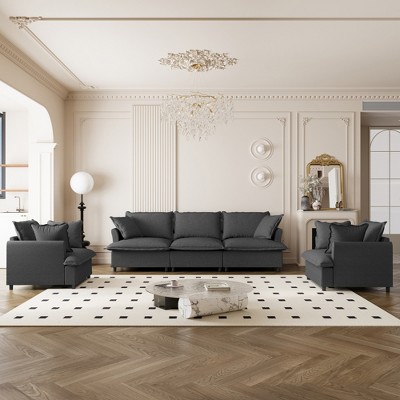 3-Piece Chenille Modular Upholstered Sofa Set with 5-Seater Capacity