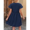 Womens Summer Casual Dress Button Down V Neck A Line Dress Ruffle Flowy Smocked Dress Short Sleeve Flared Dress - 2 of 3