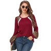 Coolmee Long Sleeve Shirts for Women Color Block Leopard Print Raglan Tops Casual Crewneck Basic Tees Fashion Fall Clothes - 3 of 4