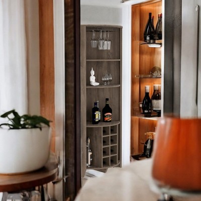 Alilang 19.20 Inch Corner Wine Rack with Three Shelves and Wine Storage-Dark Brown