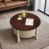 Vintage Round Coffee Table with Storage in 30.3" for Living Room, Mid Century Modern Cocktail Table with Sliding Door - Leovsnove - 2 of 4