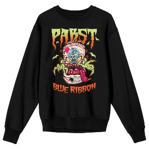 Pabst Blue Ribbon Beer Can Monster Crew Neck Long Sleeve Black Adult Sweatshirt - 1 of 3