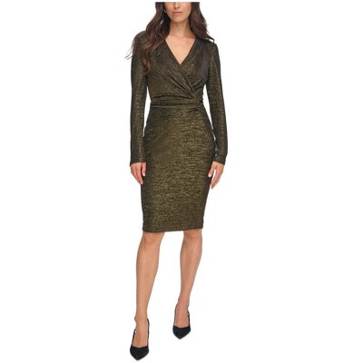Calvin Klein Womens Faux Wrap Sheath Dress