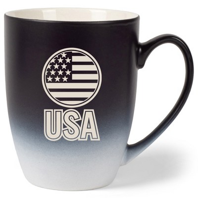 100 North United States of America 10 Ounce Black and White Two Toned Ombre, Comfortably Fits Your Hands, Ceramic Tea Coffee Cup Mug, USA
