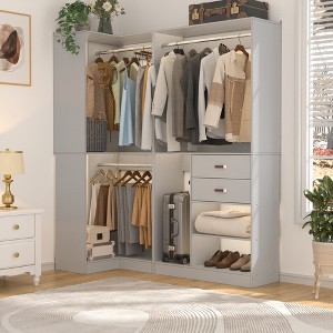 Besiost 71-In Freestanding Closet System Set with Wood Drawers, Corner Closet Organizer with Hanging Rods - 1 of 4