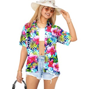 LA LEELA Hawaiian Shirts Womens Casual Summer Beach Party Blouse Shirt Collared Colorful Short Sleeve Vacation Dress Tee Shirts Tops - 1 of 4