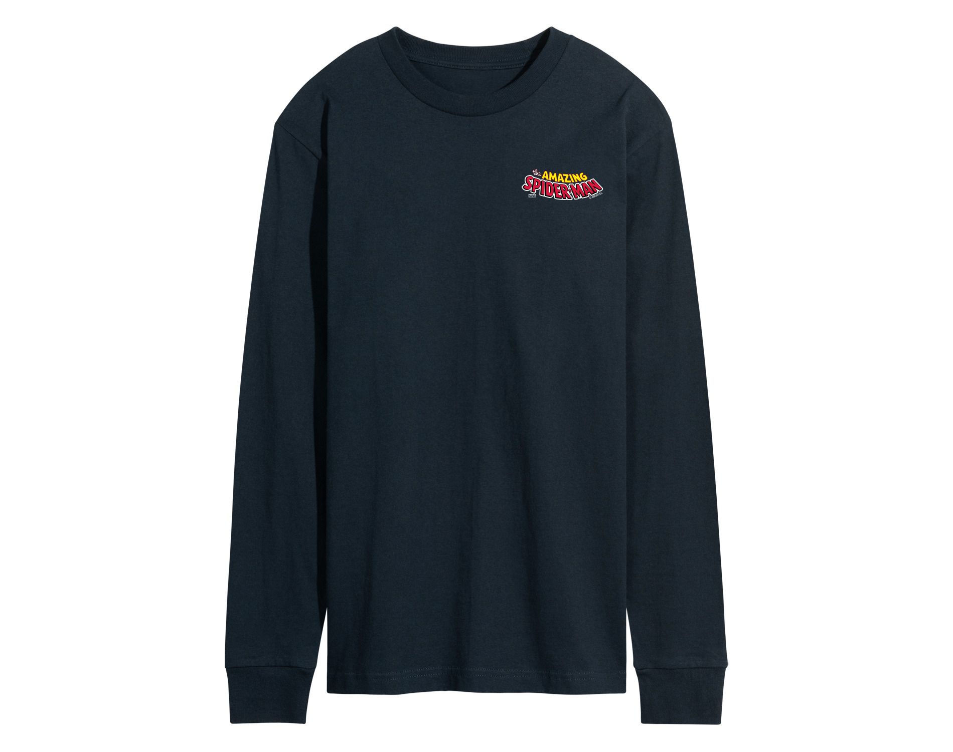 Men's Marvel Spiderman Editorial Logo Long Sleeve Graphic T-Shirt - Navy - X-Large