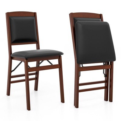 Tangkula Folding Dining Chairs Set of 2 Foldable Wood Kitchen Chairs with Padded Seat Solid Wood Frame