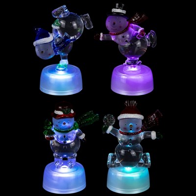 Set of 4 LED Lighted Color Changing Acrylic Snowmen Decorations