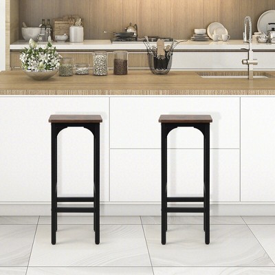 Set of 2 Black and Rustic Brown Adjustable Wood and Metal Bar Stools
