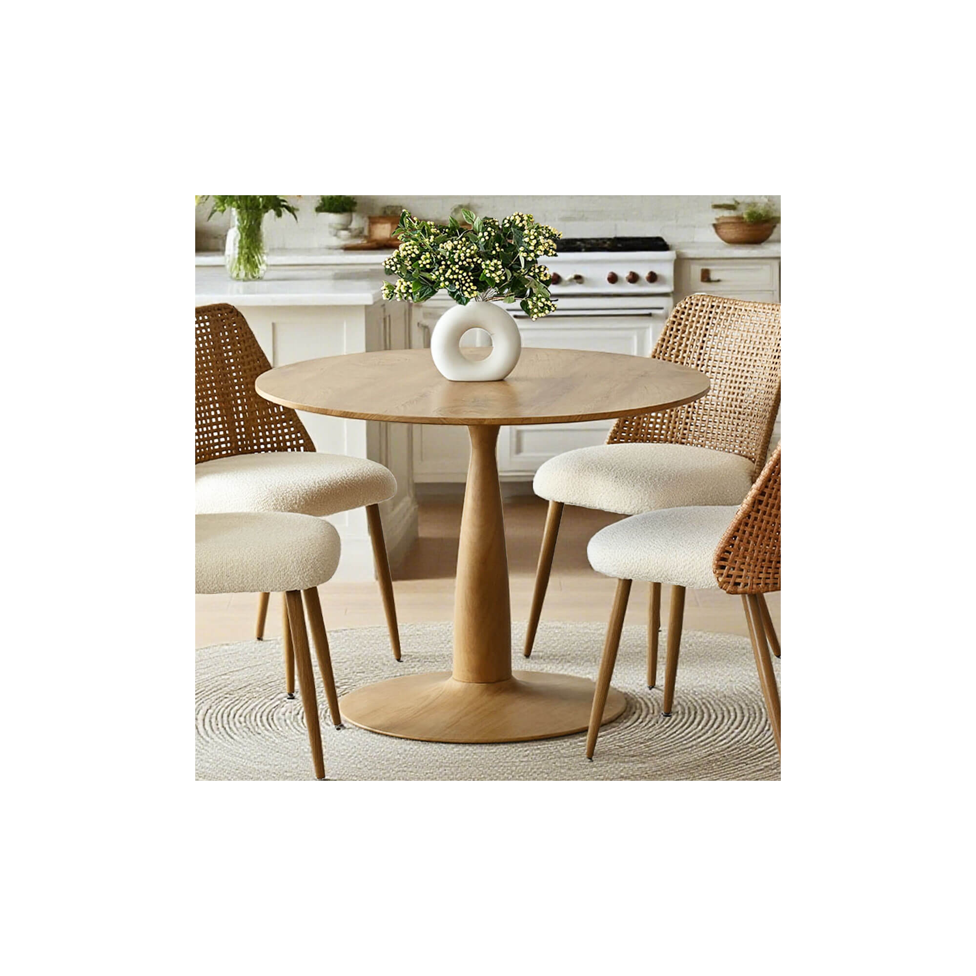 39.5" Modern Round Pedestal Dining Table with Wood Grain Finish, Small Kitchen Table Coffee Table for Apartment, Dining Room & Living Space-Panipeachy