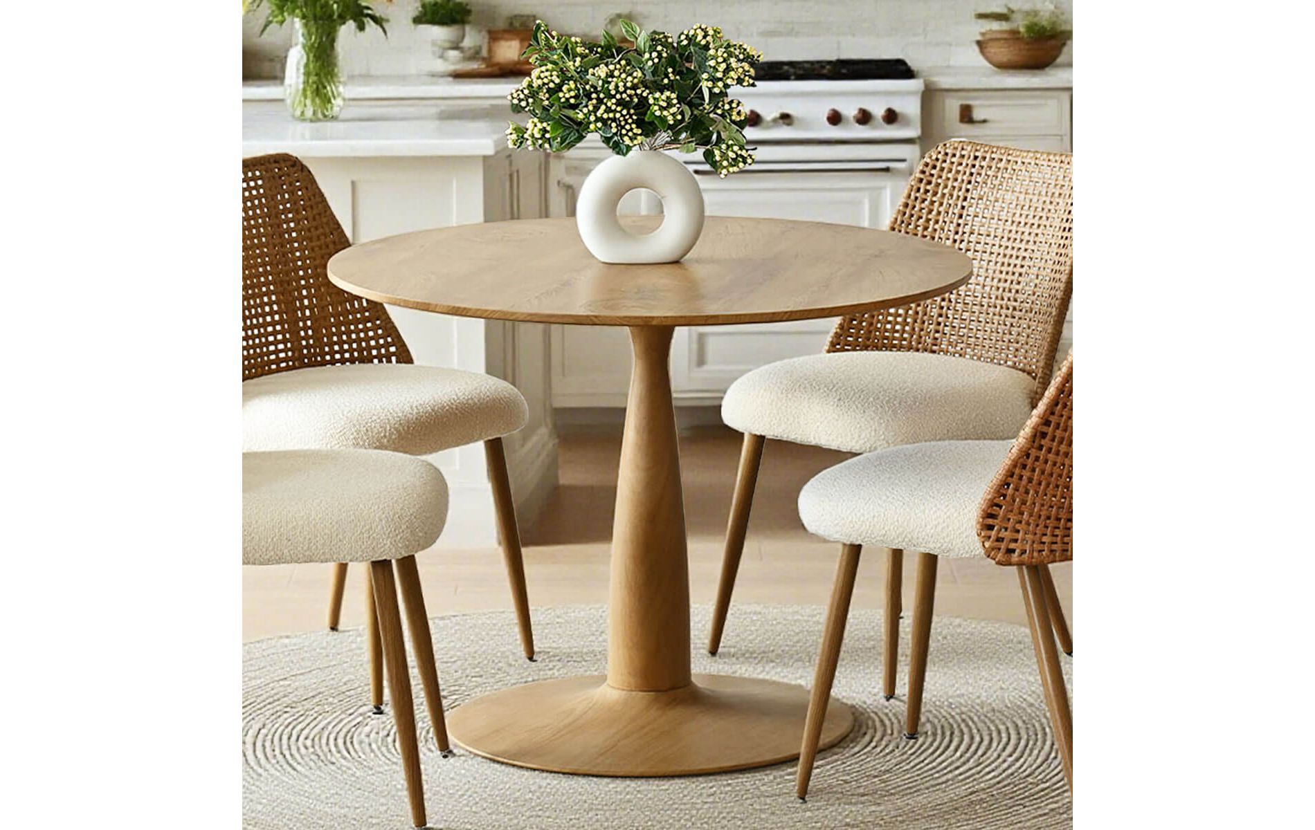 39.5" Modern Round Pedestal Dining Table with Wood Grain Finish, Small Kitchen Table Coffee Table for Apartment, Dining Room & Living Space-Panipeachy