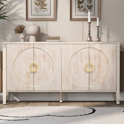 Wood sideboard buffet cabinet,Entrance Way Carved Storage Cabinet  With 4 Doors,Decorative Storage Cabinet-Maison Boucle