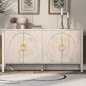 Wood sideboard buffet cabinet,Entrance Way Carved Storage Cabinet  With 4 Doors,Decorative Storage Cabinet-Maison Boucle - 1 of 4