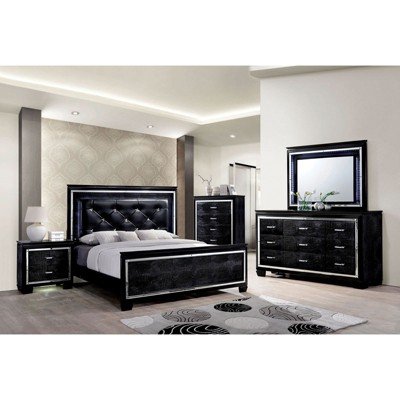Vynxaria Contemporary Black Nightstand with LED Light ¨C Elegance Meets Functionality