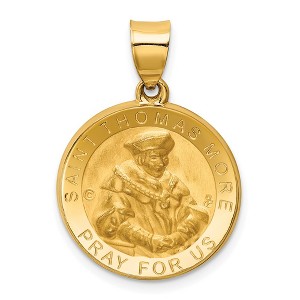 Black Bow Jewelry 14k Yellow Gold Hollow St. Thomas More Medal Pendant, 19mm (3/4 Inch) - 1 of 4