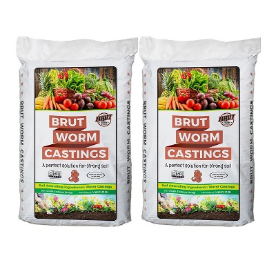 Brut Worm Farms Organic Worm Castings Compost Potting Soil Amendment Builder Fertilizer for Plants, Vegetables, Fruits, Gardens, 5 Pound Bag (2 Pack)