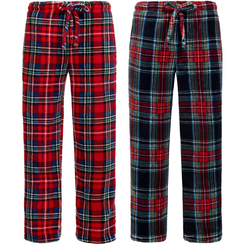 Men's Gift Box of 2 Flannel Plaids Plush Fleece Pajama Pants, Lounge PJ Bottoms, 1 of 6