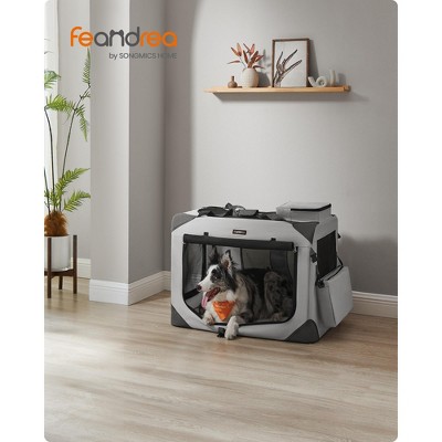 32-Inch Smoke Gray Collapsible Soft Dog Crate with Mesh Windows