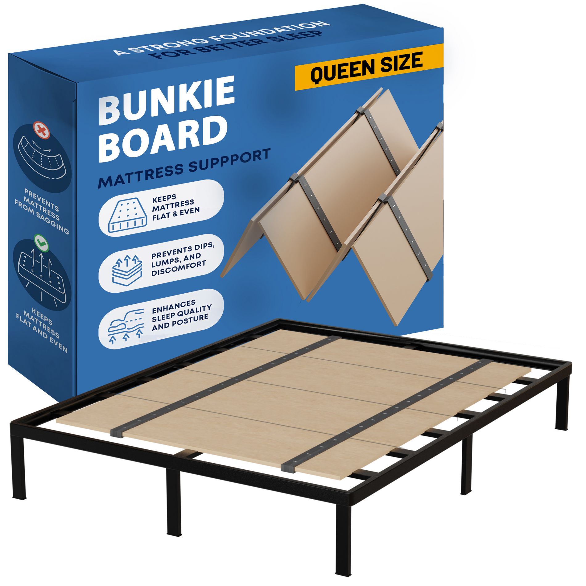 Continental Sleep, Foldable Box Spring, Bunkie Board and Bed Support Board to Minimize bed, Good for Day Bed, Trundle Bed, Bunkbed, Queen