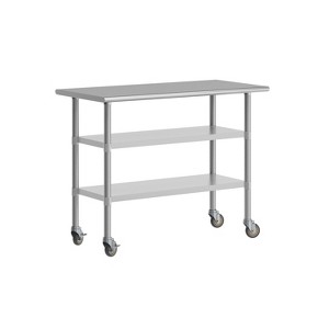 Flash Furniture Rawcliffe NSF Certified Stainless Steel Prep and Work Table 24"x 48" with 2 Galvanized Steel Undershelves and 4 Casters with 2 Locking - 1 of 4