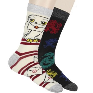 Harry Potter Men's House Mascot and Hedwig Designs 2 Pack Crew Socks - 1 of 4