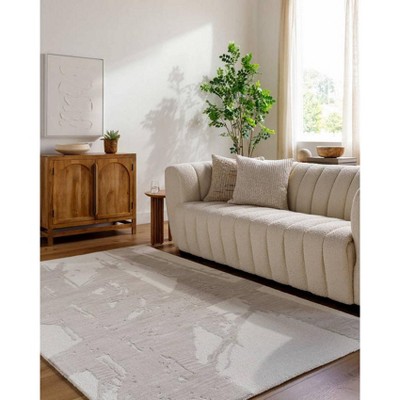 Ivory and Silver Abstract Wool Handmade 5'x8' Area Rug