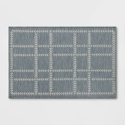 Stitched Grid Woven Outdoor Area Rug Slate Blue - Threshold™ designed with Studio McGee