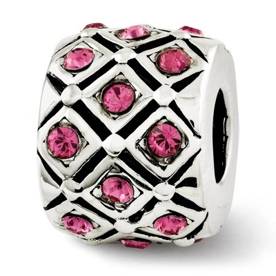 Black Bow Jewelry Sterling Silver with Pink Crystals October Lattice Bead Charm
