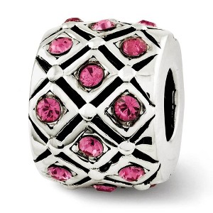 Black Bow Jewelry Sterling Silver with Pink Crystals October Lattice Bead Charm - 1 of 3