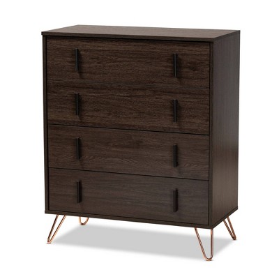 Baldor Wood Metal 4 Drawer Bedroom Chest Dark Brown - Baxton Studio