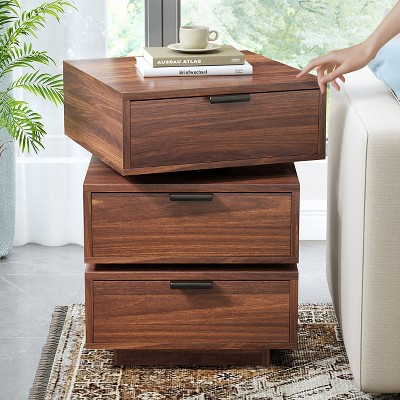 WOWLIVE 3 Drawer Nightstand with Rotating Drawers, Modern Wood Bedside Table for Bedroom Living Room, Small Dresser