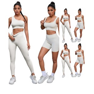 INSPIRE CHIC Women's 6 Sets Exercise Outfits Scoop Neck One Shoulder High Waist Gyms Body Shapers Workout Set - 1 of 4
