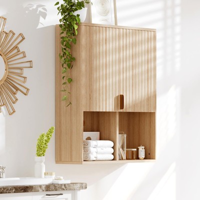 GustoWave Fluted Bathroom Wall Cabinet, 23"x29" Over Toilet Storage Cabinet with Adjustable Shelf,Modern Wooden Medicine Cabinet with Buffering Hinges