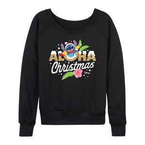 Women's - Lilo and Stitch - Aloha Christmas Lightweight French Terry Wide Neck Long Sleeve Graphic Shirt - 1 of 4