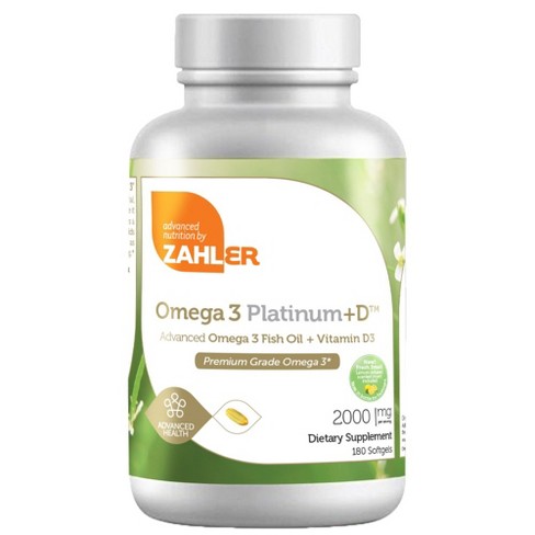 Zahler Omega 3 Platinum + Vitamin D3, All Natural Burpless Softgel with No Fishy Aftertaste, Certified Kosher - image 1 of 3