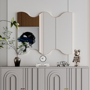 Wall Racxily Mirror 30x35 Inch Golden Rectangular Mirror with 2 Wavy Sides Metal Framed Mirror Vanity Dressing Mirror, for Bathroom, Living Room - 1 of 4