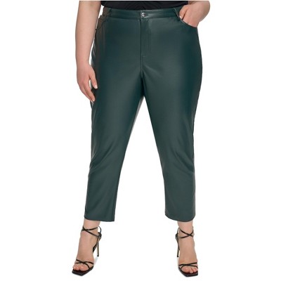 Calvin Klein Womens Faux Leather Straight Casual Trouser Pants
