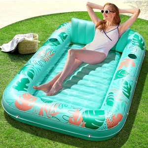 Jasonwell 4-in-1 Inflatable Pool Lounger for Adults, 70"x46" Float with Pillow, Sunbathing Bed Raft, Aqua Blue, Large - 1 of 4
