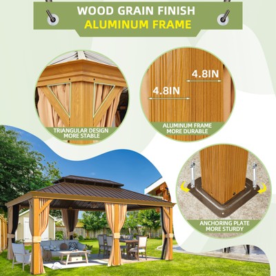 EROMMY 12' x 18' Wooden Finish Aluminum Gazebo with Steel Roof