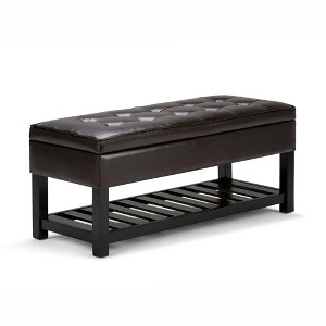 Essex Storage Ottoman Bench with Open Bottom Tanners Brown Faux Leather - Wyndenhall