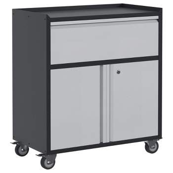 AOBABO Steel Wheeled Lockable Tool Box Supply Cabinet Organizer with Adjustable Storage Shelves for Homes, Offices, and Garages