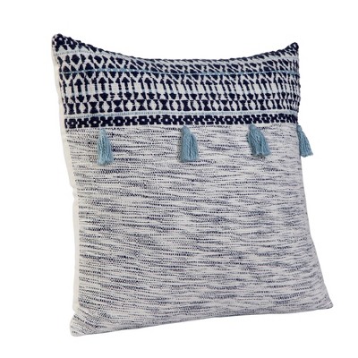 Dsvimoy Support Pillow Textured Fringed Throw Pillow with Geometric Accents for Home Decor, White, 22"*22"*6"