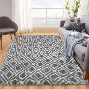 Modern Soft Fluffy Living Room Rugs with Geometric Pattern, Plush Non Slip Non Shedding Throw Carpet for Nursery Bedroom Payroom - 1 of 4