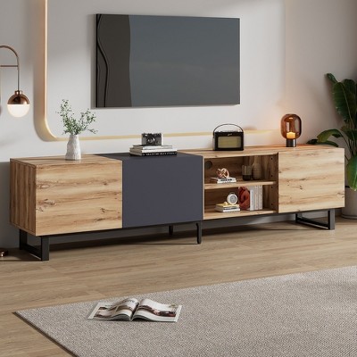 NicBex Modern TV Stand with 3 Cabinets and Open Shelves Entertainment Center with Drop Down Door for TVs up to 80"