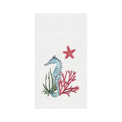 C&F Home Shellwood Seahorse Embroidered Waffle Weave Kitchen Towel